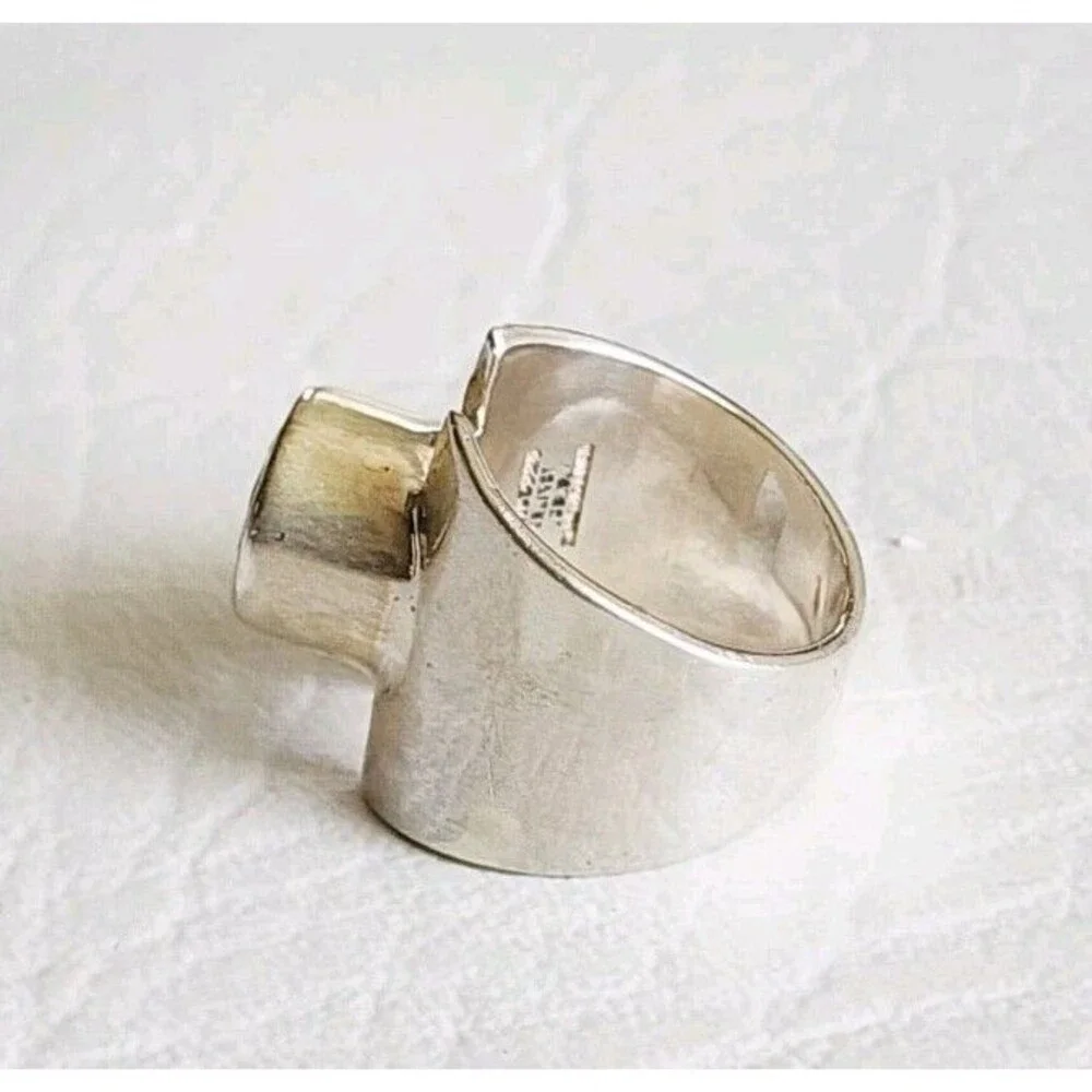 Vintage Mexico 925 Sterling SIlver & Pink Cubic Zirconia Modernist Ring sz 6.5